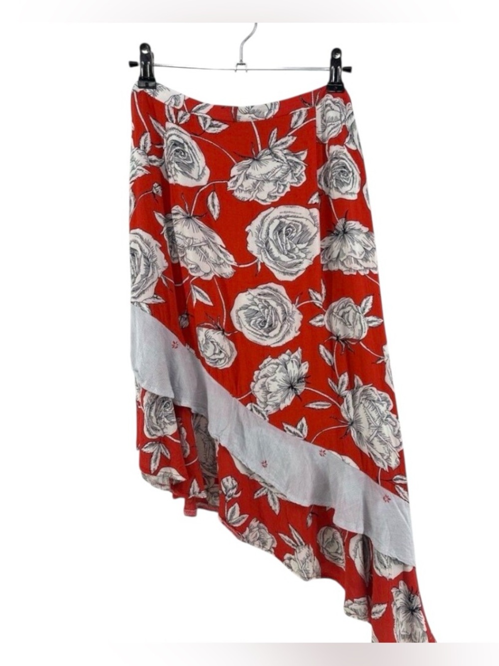 Anthro Jaase Asymmetrical Floral Midi Tiered Skirt Sz Large